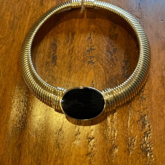 donald stannard Jewelry - Gold-Tone Coil Necklace with Black Oval Pendant